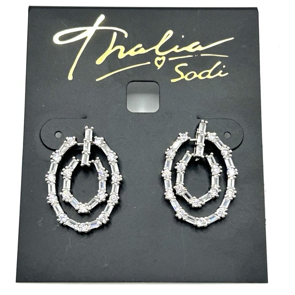 Thalia Sodi Silver-Tone Crystal Double Oval Hoop Earrings